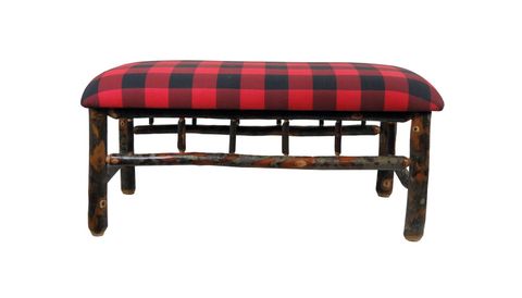 Rustic Hickory Upholstered Jumbo Bench With Spindles | Etsy regarding